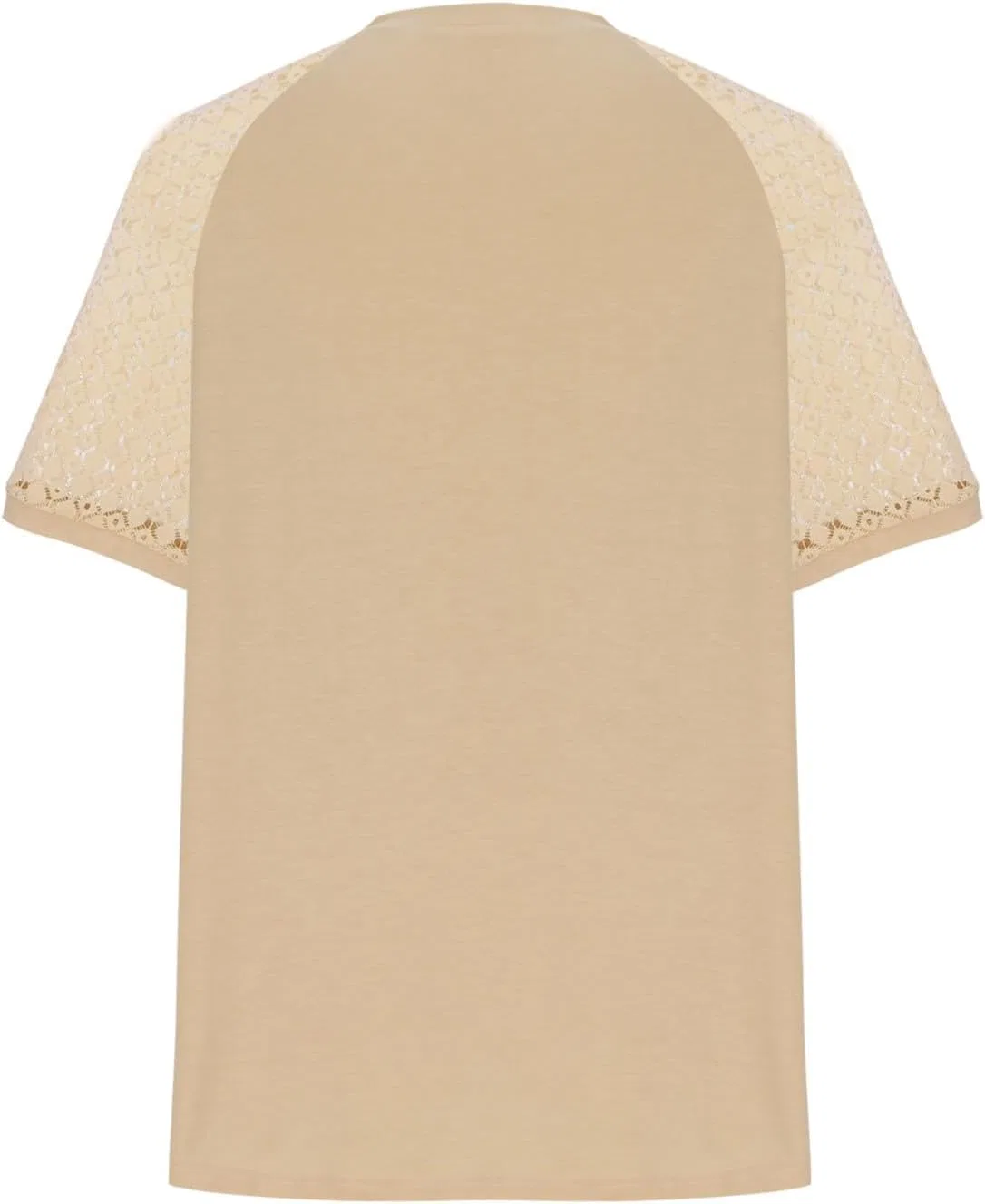 Футболка с круглым вырезом и кружевными рукавами, Oversized, Khaki — фото 2