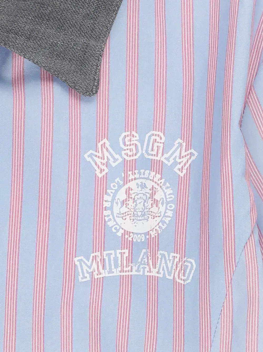 Хлопковое платье в полоску с воротником на пуговицах Msgm Kids, синий — фото 3