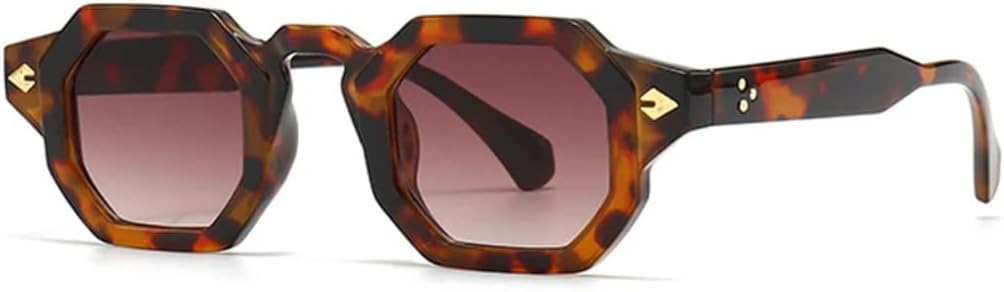 

Ретро-солнцезащитные очки квадратной формы с заклепками для женщин, градиентные, с защитой от УФ-излучения UV400, для мужчин в стиле панк UATXTAU, Leopard Tea Gradient