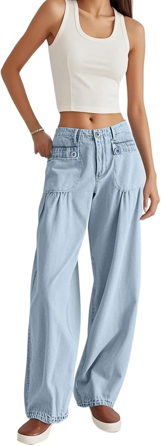 Брюки-джинсы женские Baggy с эффектом distressed и tummy control