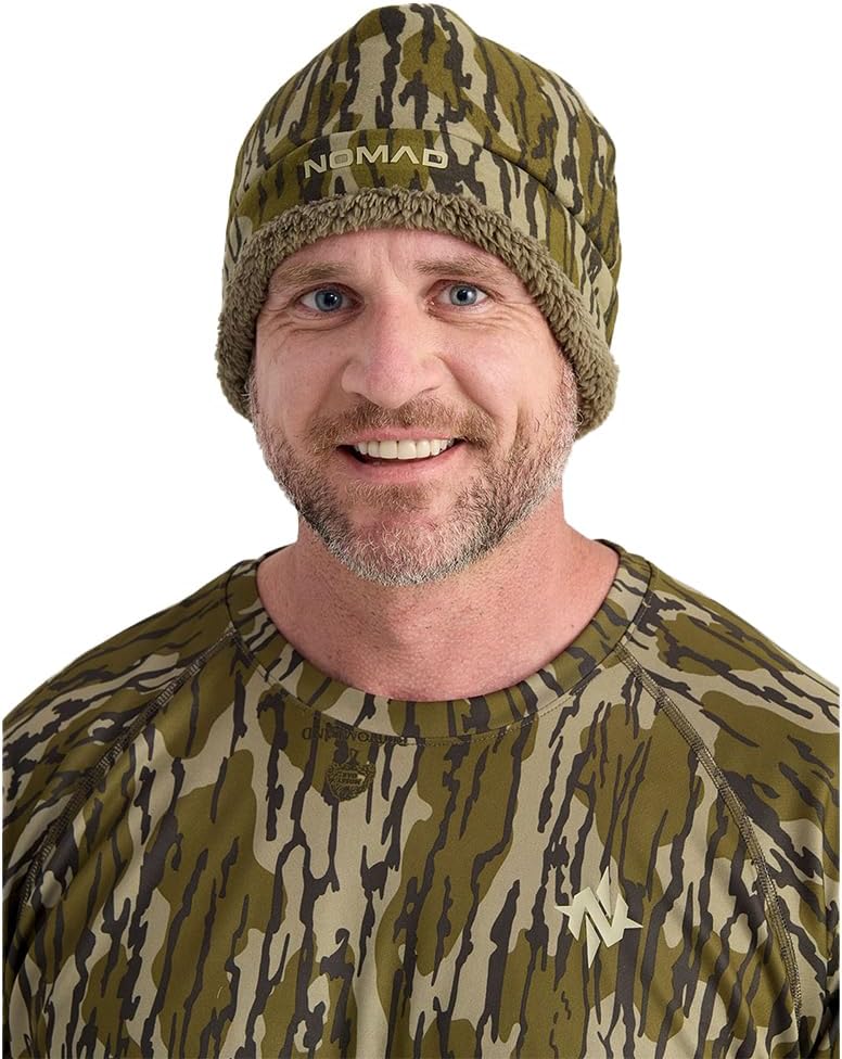 

Мужская шапка-бини Nomad Harvester Vx3, утепленная, бесшумная, удобная для охоты, Mossy Oak Bottomland Camo