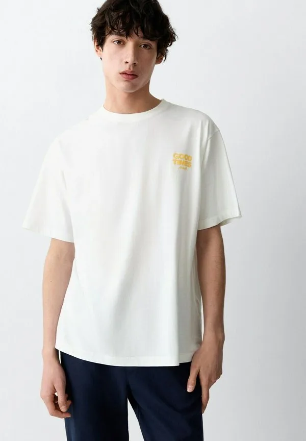 Футболка с принтом для подростков, кремового цвета Mango Kids, Off-White — фото 3