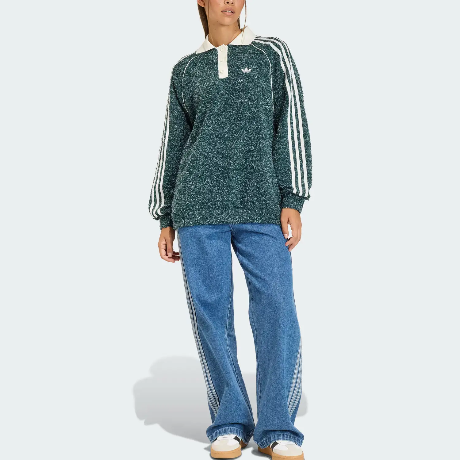 Футболка поло FW25 Boucle женская Adidas Originals, зеленый/белый — фото 4