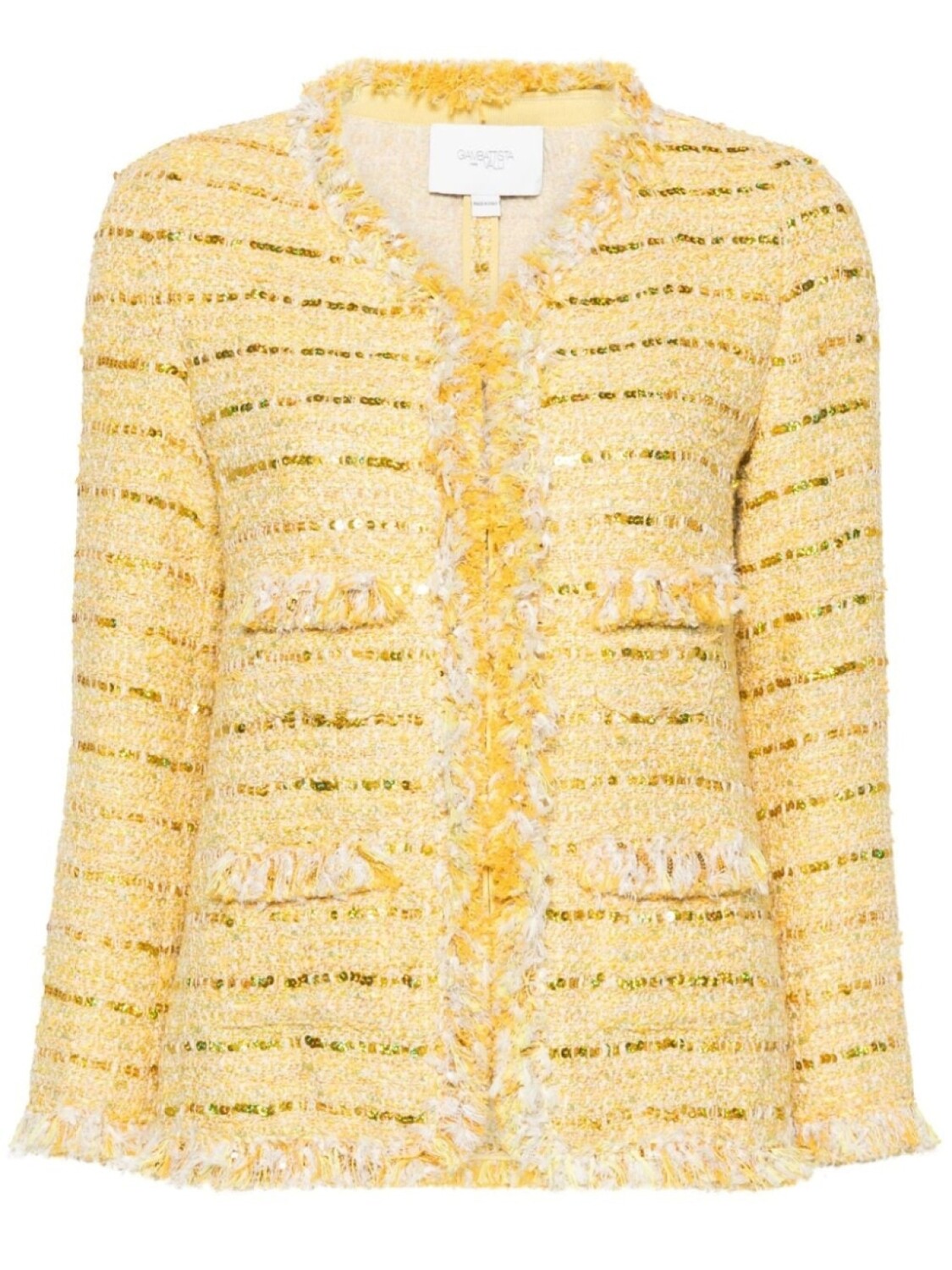 

Giambattista Valli твидовый жакет с пайетками и бахромой, желтый