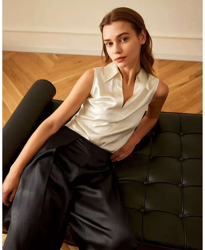 

Шелковая фиолетовая блузка без рукавов с V-образным вырезом для женщин LILYSILK, белый