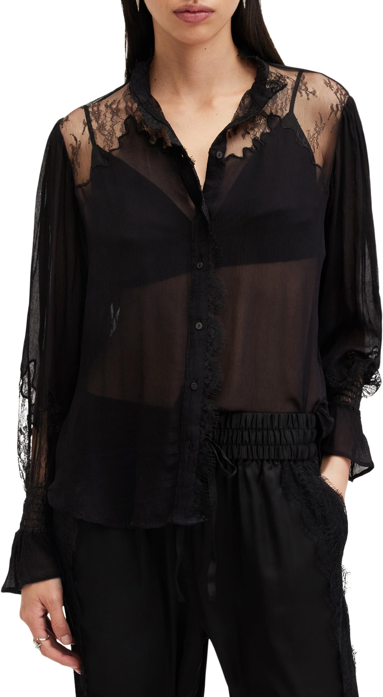 

Рубашка AllSaints Rory Lace Shirt, черный