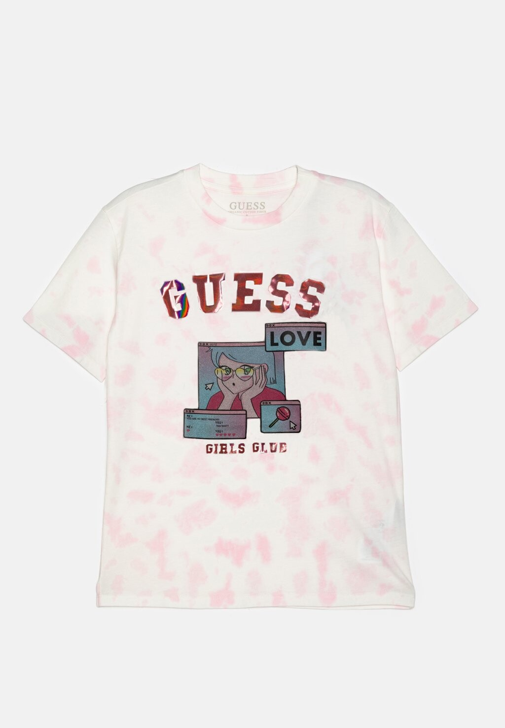 

Футболка с принтом Junior Girl Tie Dye Guess, розовая