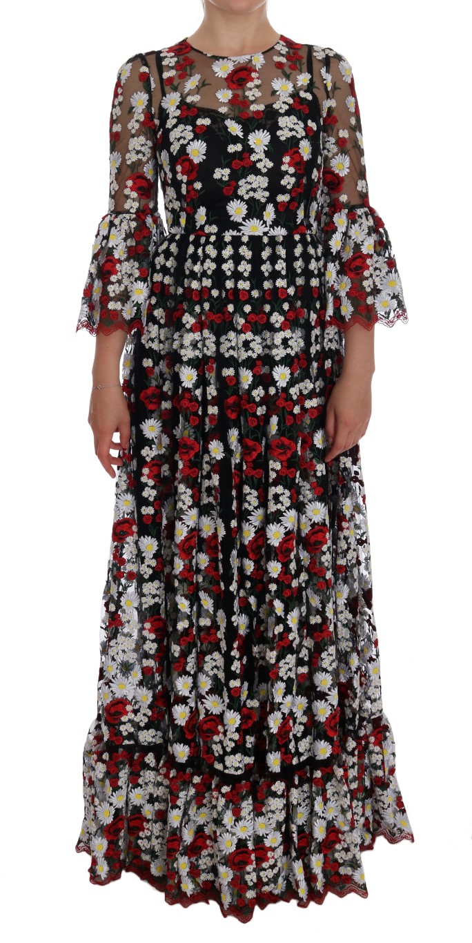 

Длинное черное платье макси с вышивкой Dolce & Gabbana, мультиколор