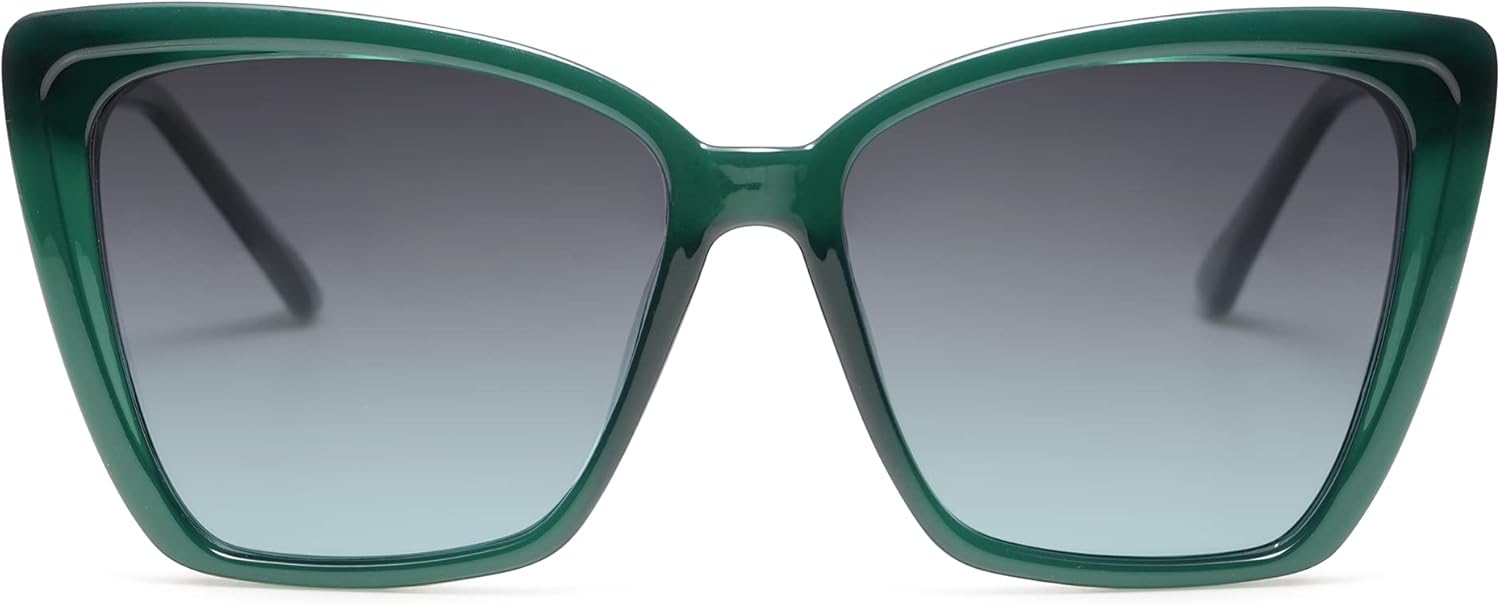 

SOJOS Модные поляризованные солнцезащитные очки для женщин в стиле ретро, ​​большие квадратные солнцезащитные очки «кошачий глаз» с защитой от УФ-излучения SJ2206, Milky Green Frame/Green Grading Lens