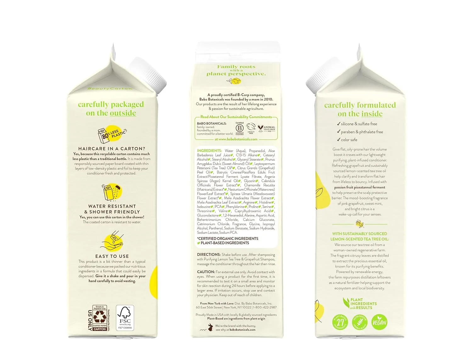 Babo Botanicals Purifying Lemon Tea Tree & Grapefruit Conditioner для плоских и склонных к жирности волос - придает объем и блеск, аромат цитрусов и мяты, водонепроницаемая упаковка с 80% меньше пластика, vegan — фото 2