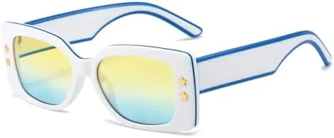 

Винтажные солнцезащитные очки для женщин, ретро-солнцезащитные очки прямоугольной формы, модные прямоугольные солнцезащитные очки MTZJH, White Yellow Blue