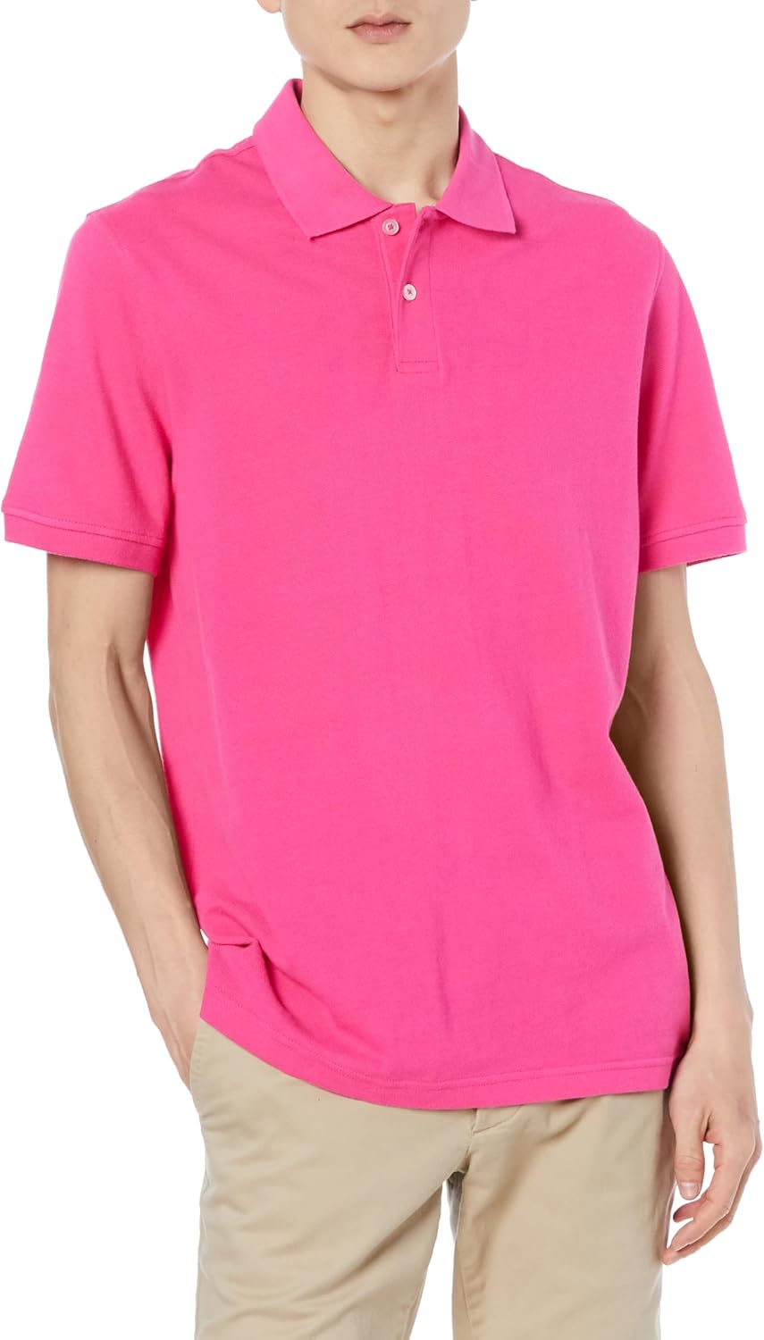

Мужская хлопковая поло-рубашка пике Amazon Essentials приталенного кроя, розовый