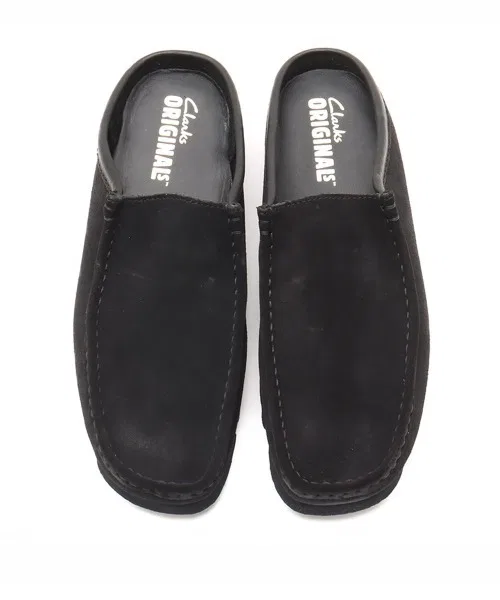 Кроссовки Clarks Wallabee Slip на шнуровке, из замши, на подошве Vibram, цвет чёрный — фото 2
