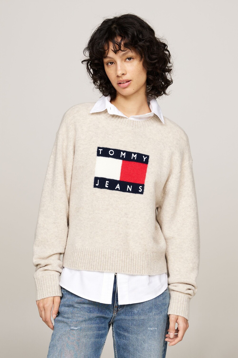 

Меланжевый флаг свитер Tommy Jeans, бежевый
