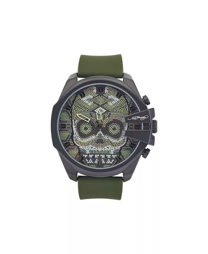 

Мужские аналоговые часы с матовым оливковым силиконовым ремешком 53 мм Ed Hardy, зеленый