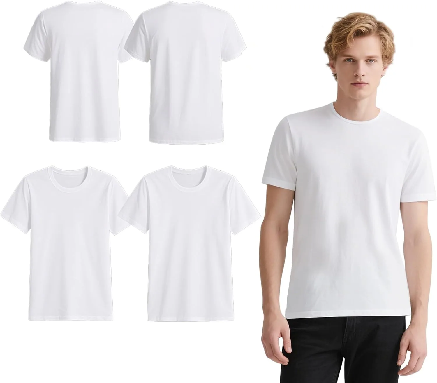 

OKBA 4 Pack White t Shirts for Men, Crew Neck Short Sleeve