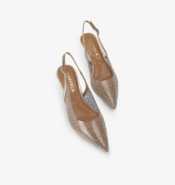 Виниловые туфли-лодочки Lovebird с открытой пяткой, украшенные стразами Carvela, золотой — фото 2