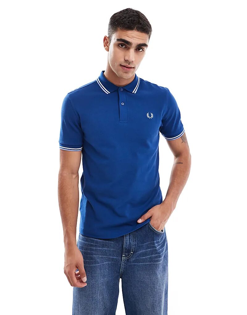 

Рубашка поло с двойным кантом синего цвета Fred Perry