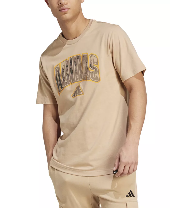 

Мужская футболка Regular-Fit с камуфляжным принтом и логотипом Adidas, загар/бежевый