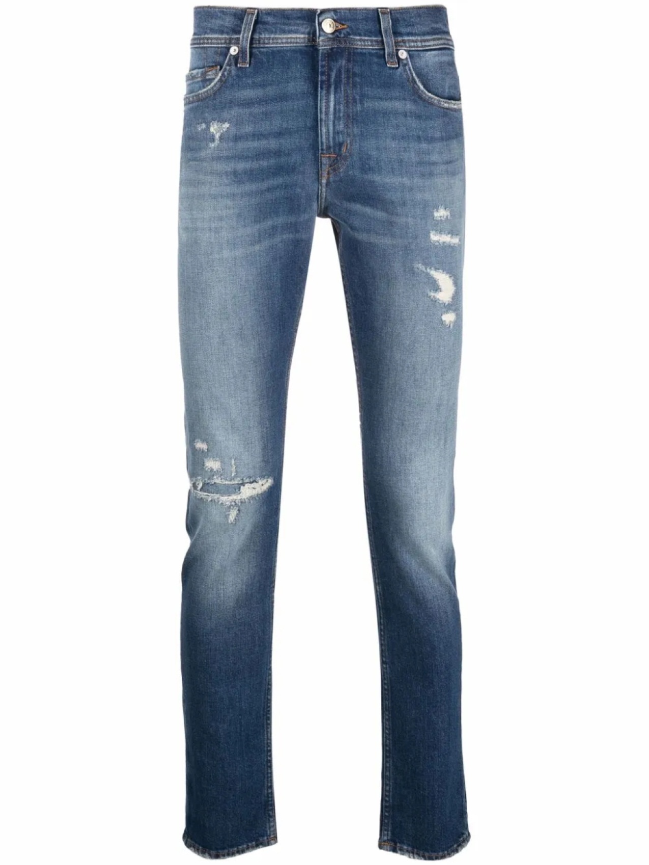 

7 For All Mankind узкие джинсы с эффектом потертости, синий