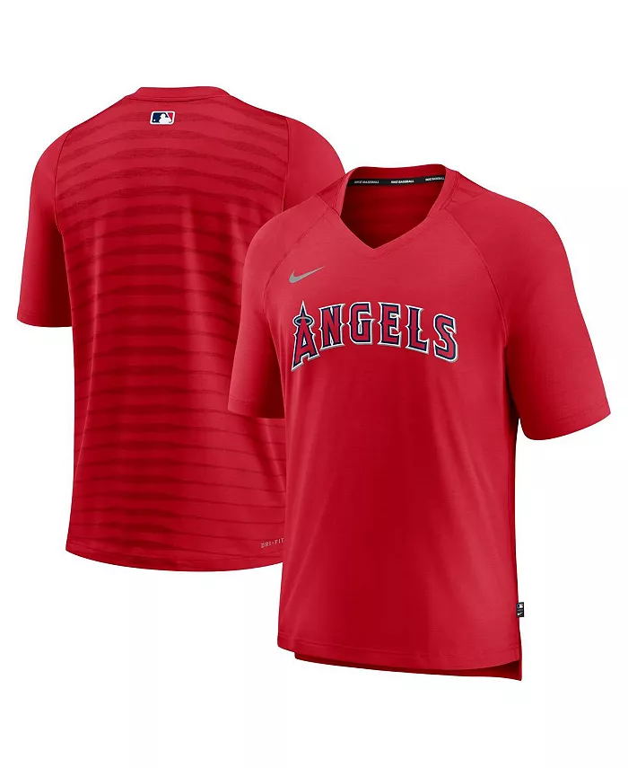 Мужская футболка Los Angeles Authentic Collection Pregame Raglan Performance с V-образным вырезом, красная Nike — фото 2