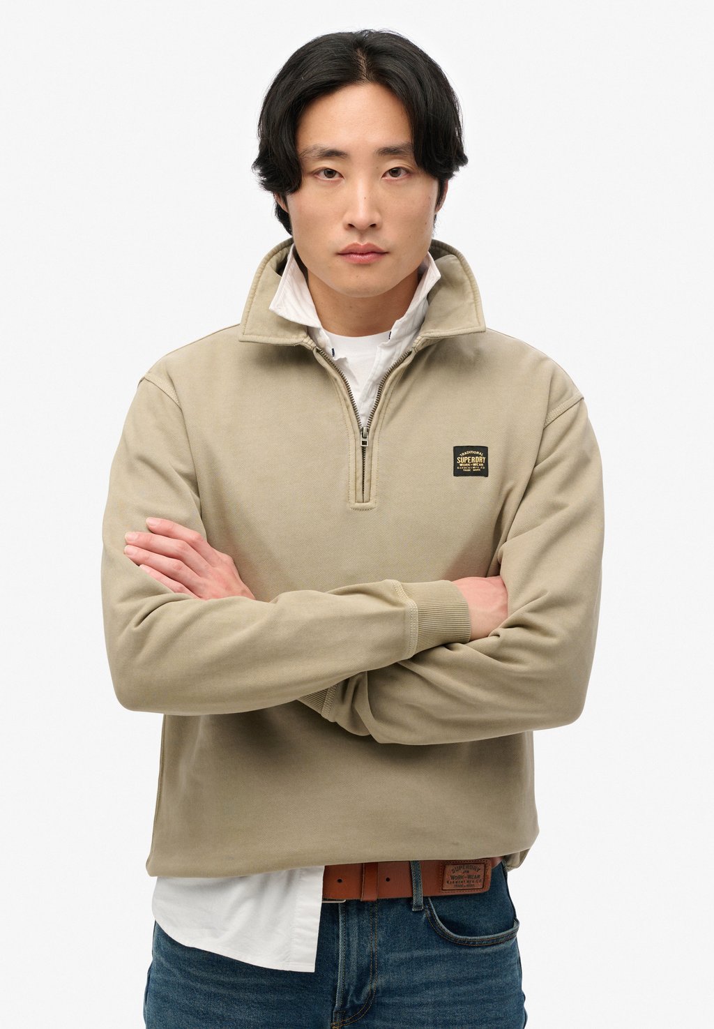 

Лонгслив CONTRAST STITCH HALF ZIP - Polo shirt Superdry, хаки