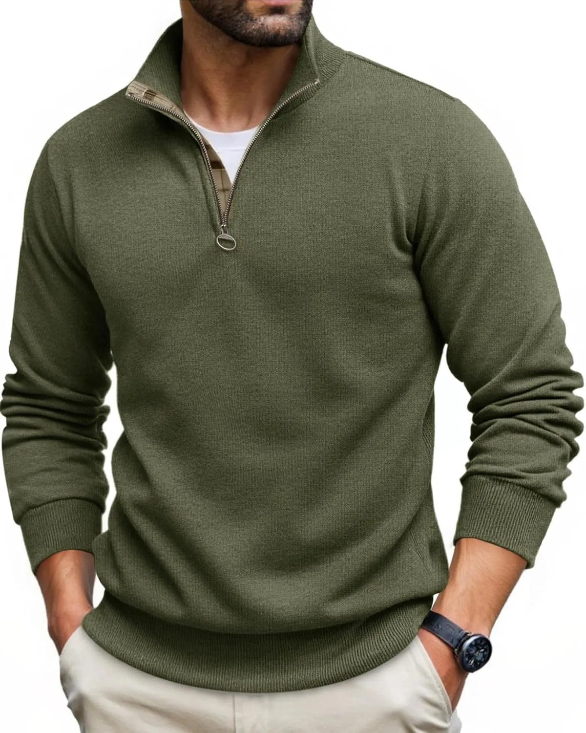 

Runcati мужской свитер с четвертью молнии, легкий, с воротником-стойкой, slim fit
