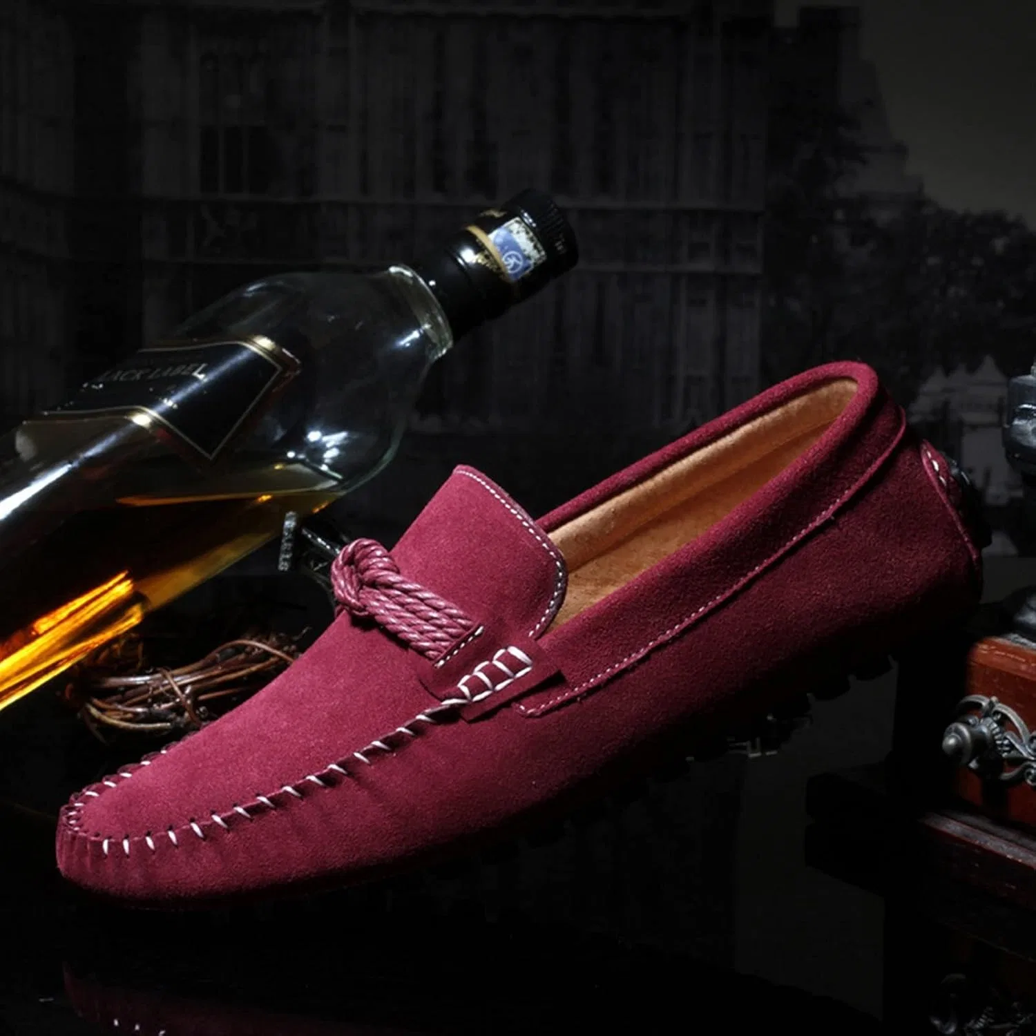 Лоферы из натуральной кожи с бантом, без бренда, Wine Red PUGHGAETZF — фото 2