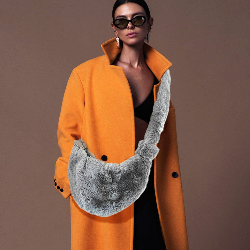 

Искусственный мех плюшевая сумка через плечо FASHNZFAB, серый