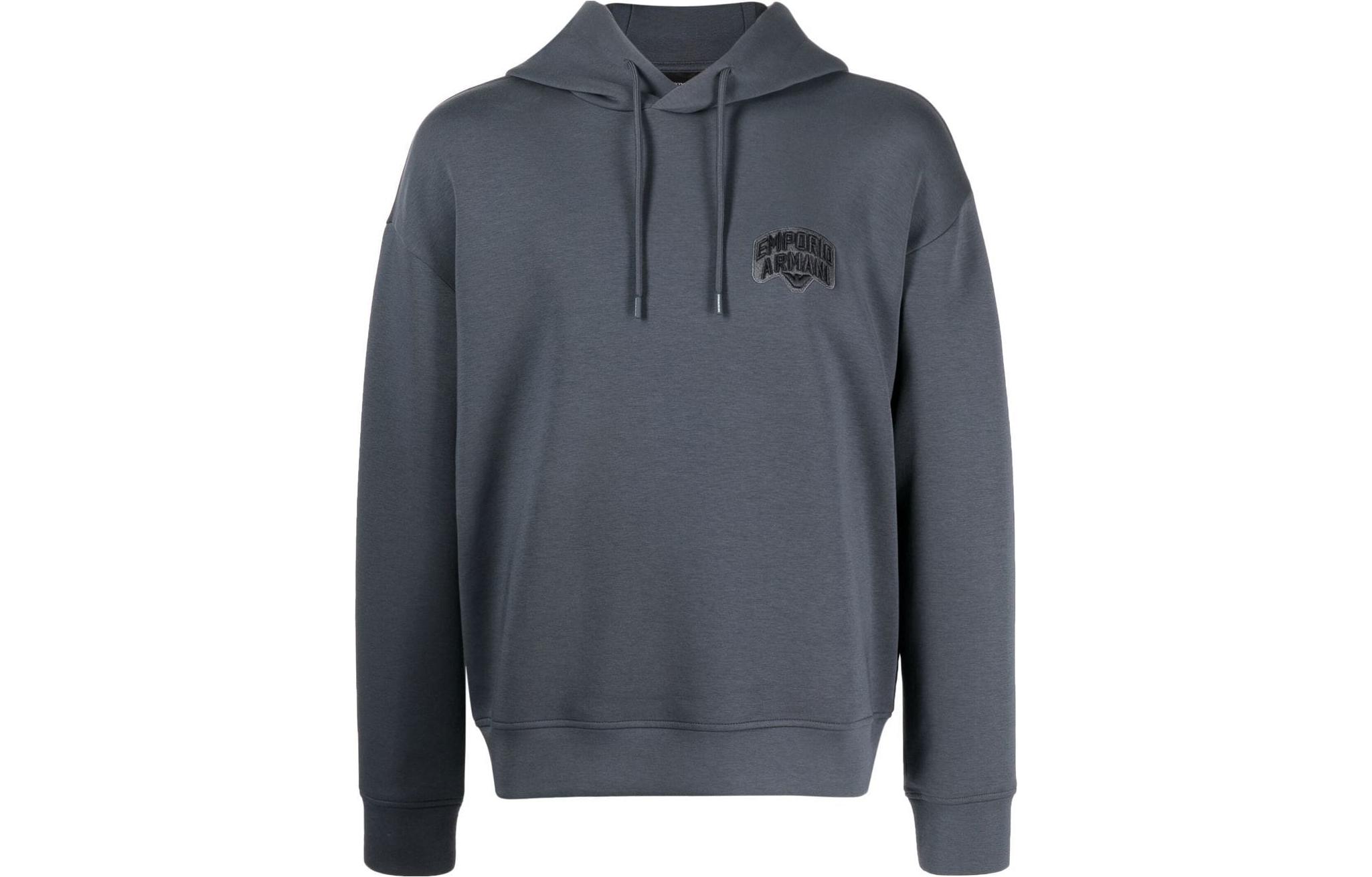 EMPORIO ARMANI Толстовка мужская серая с капюшоном утепленная Regular — фото 3