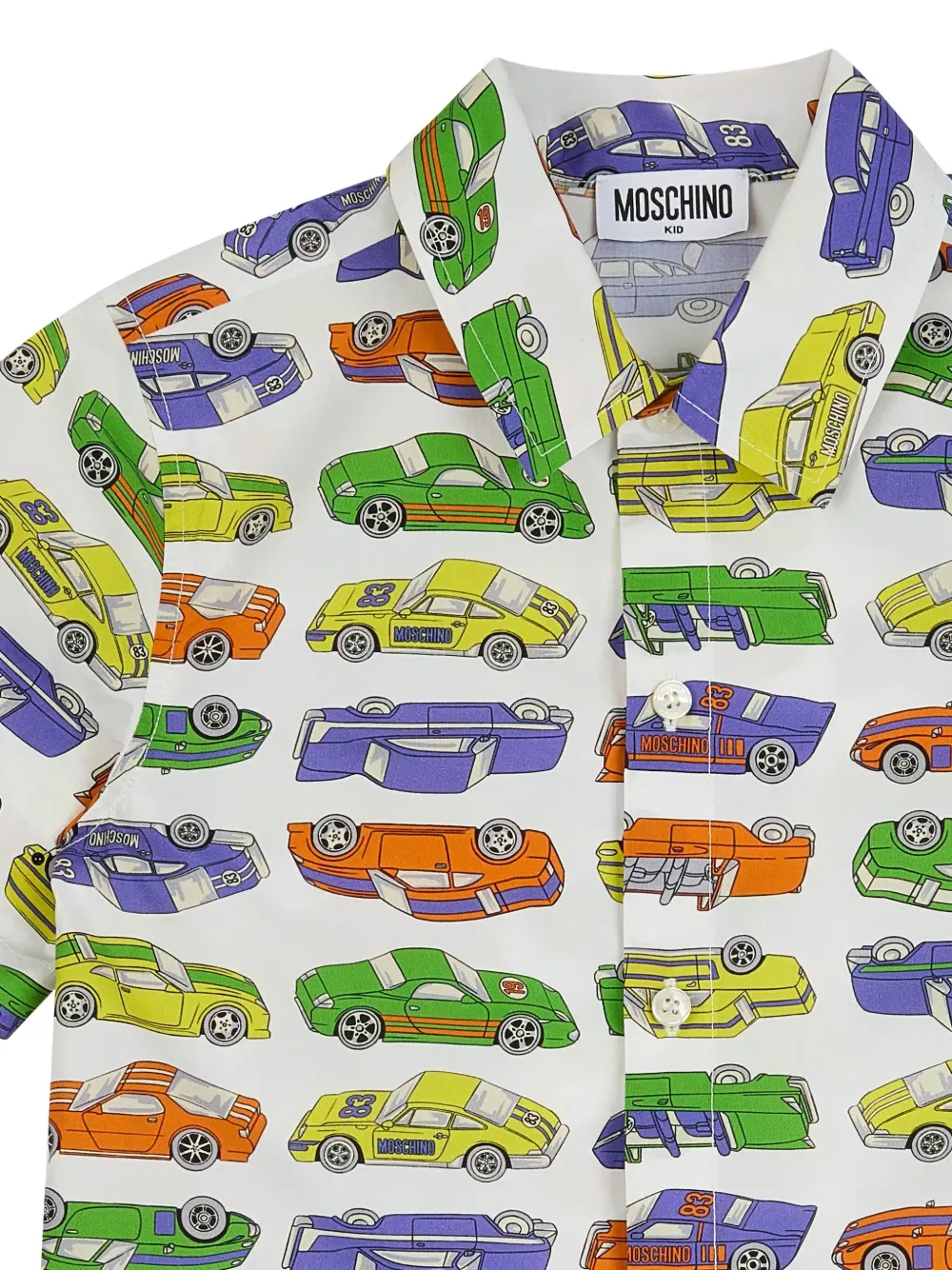 Рубашка с автомобильным принтом Moschino Kids, белый — фото 3