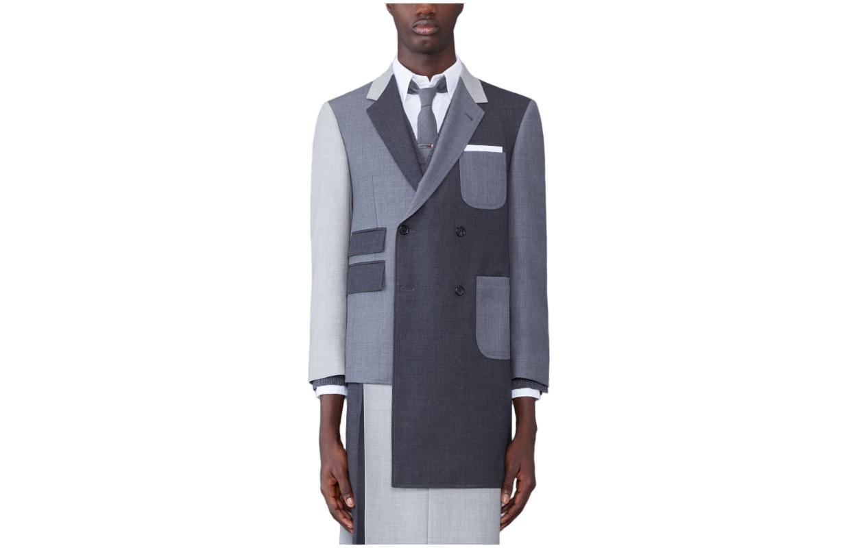 

THOM BROWNE Двубортное пальто с цветными блоками, Gray
