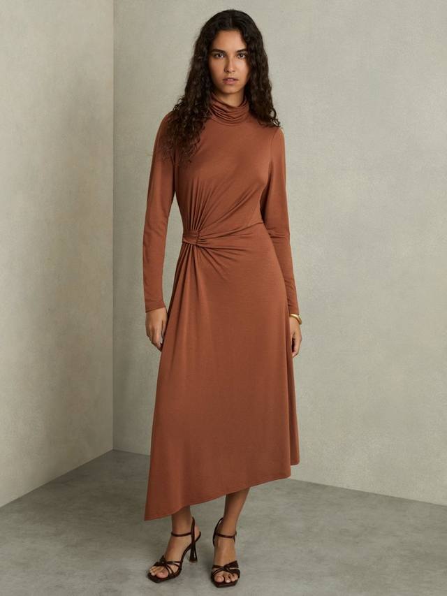 

Миди-платье из джерси кейси Reiss, кэмел