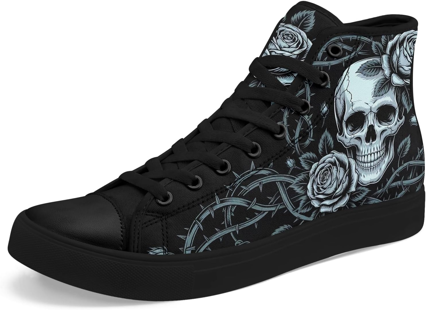 

Высокие кеды из холщовой ткани AWSOLE с черепом и розой для мужчин и женщин, унисекс, для Хэллоуина, в темном готическом стиле, модная уличная обувь, повседневные тренеры