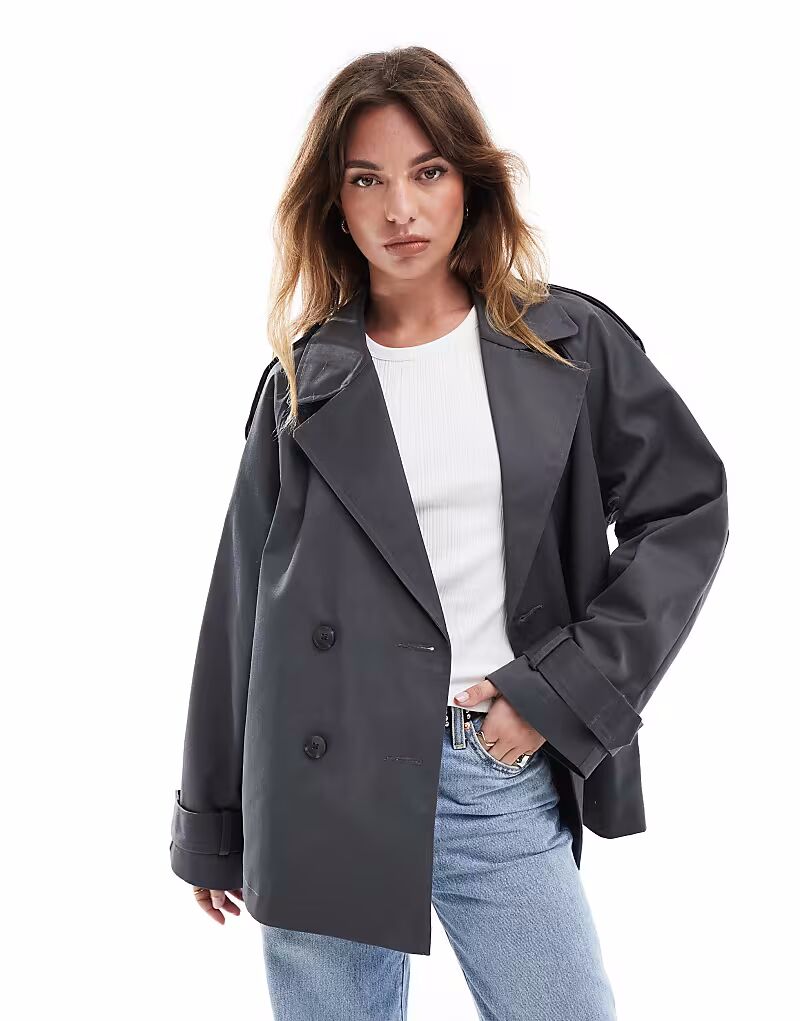 

Короткий тренчкот ASOS DESIGN угольного цвета