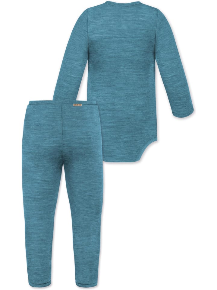 Normani Outdoor Sports Детский боди с длинными рукавами из мериносовой шерсти и штанишки из мериносовой шерсти синего цвета — фото 2