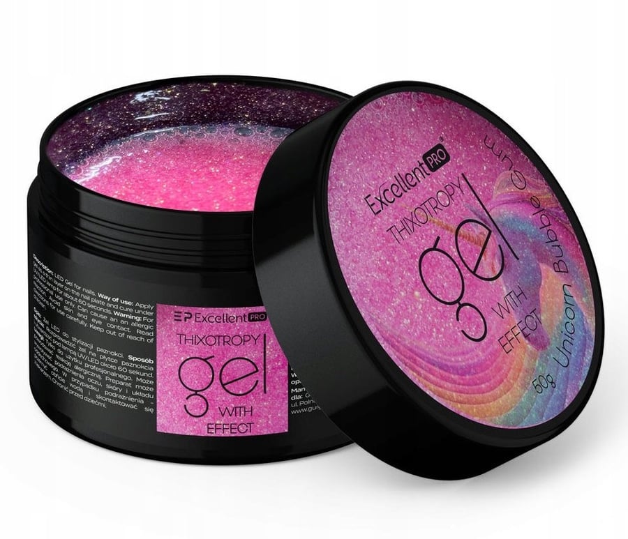 

Excellent Pro Tixothropy Gel Glitter Builder Gel Unicorn Bubble Gum 50 г