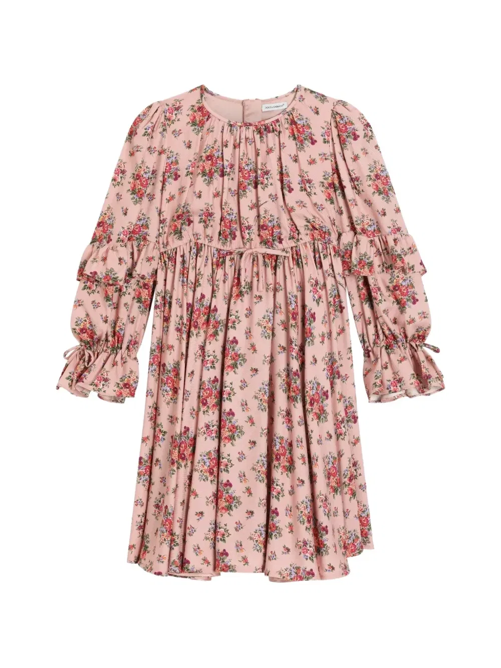Платье с оборками и цветочным узором Dolce & Gabbana Kids, розовый