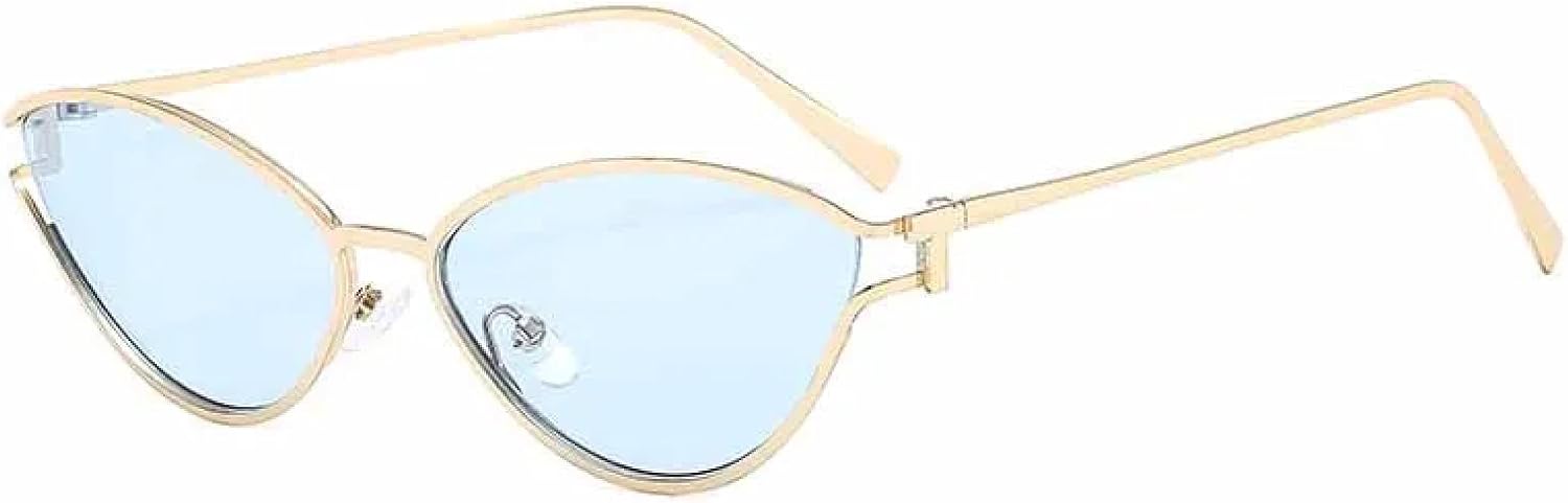 

Модные роскошные солнцезащитные очки «кошачий глаз» в металлической оправе для женщин, пожилых людей, в стиле ретро, ​​для путешествий, с защитой от УФ-излучения UV400 TKKTLLT, Gold Blue