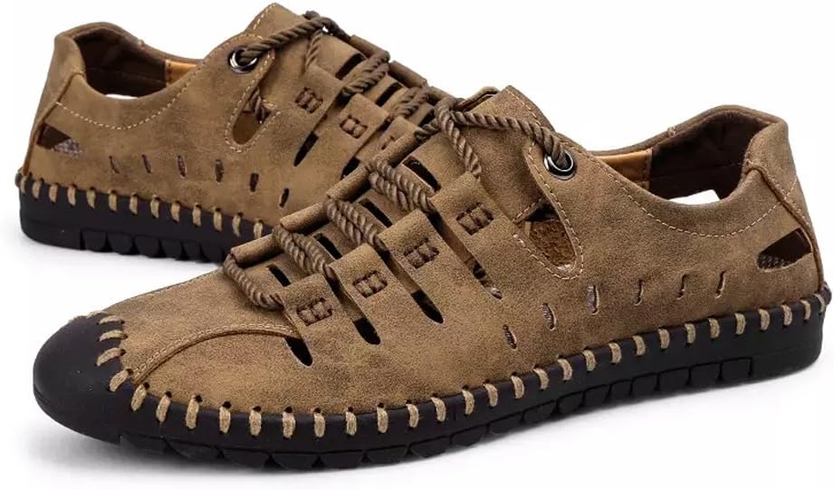 

Мужские спортивные сандалии Asifn на открытом воздухе, кожаные, сандалии-рыбака, дышащие, летние повседневные туфли для прогулок, пляжа и путешествий, хаки