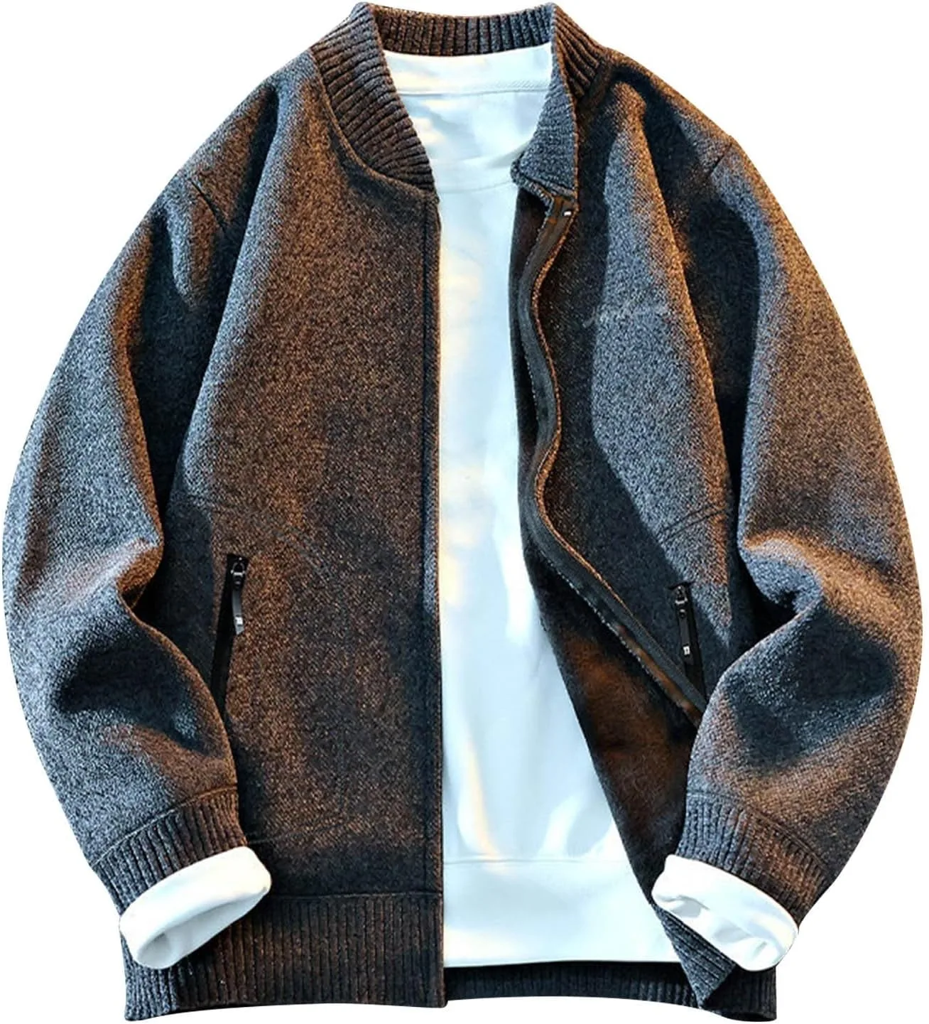 

Мужской кардиган Cambkatl с воротником-стойкой и молнией — длинный рукав, карманы