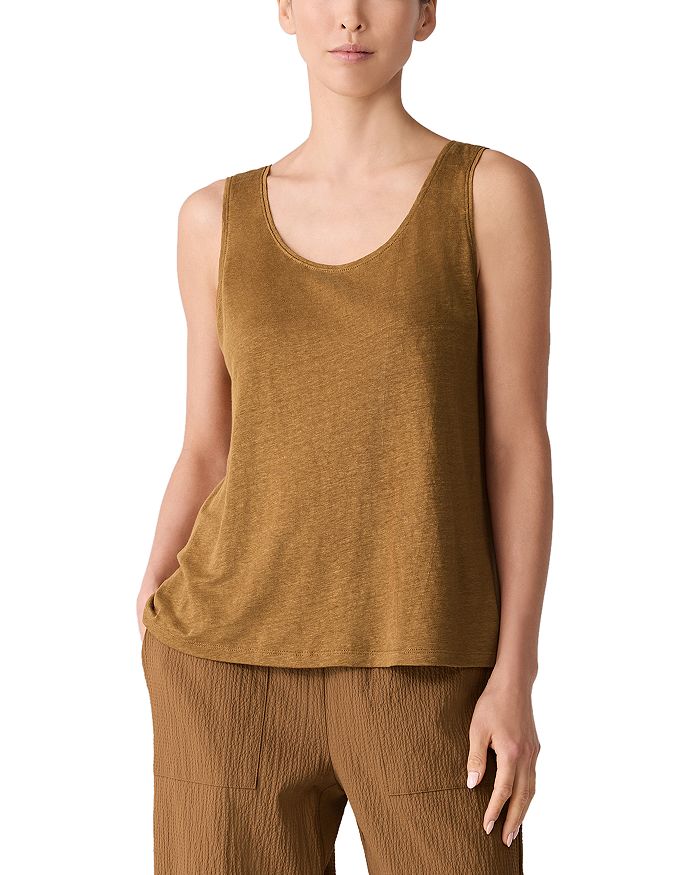 

Льняной топ с круглым вырезом Eileen Fisher, золотой