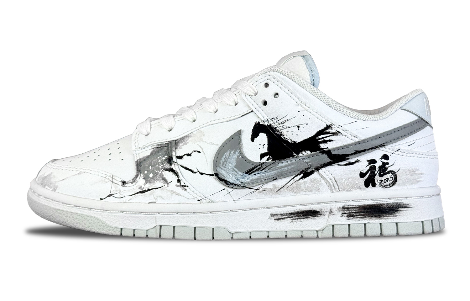 

Nike Кроссовки для скейтбординга Dunk Sea Salt Bubbles, белый, с рисунком прыгающей лошади Сюань, износостойкие, низкие, мужские, черный, белый, серый