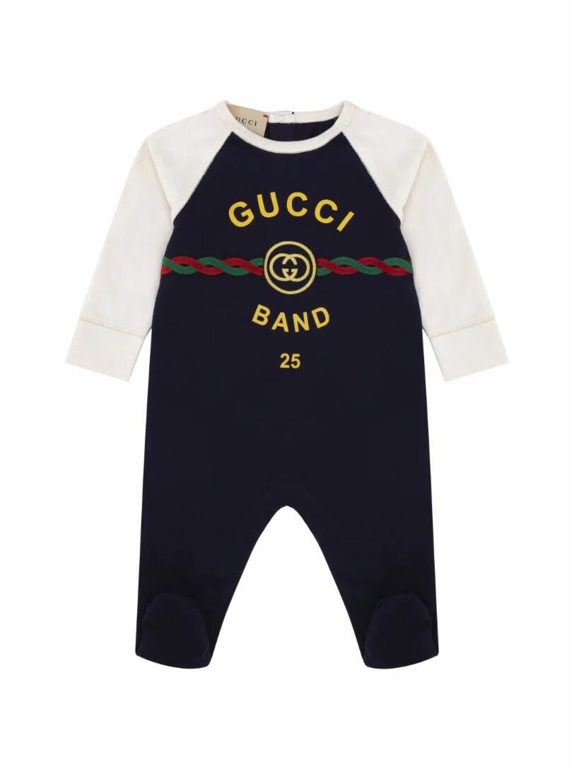 

Хлопковое боди с логотипом Gucci, тёмно-синий