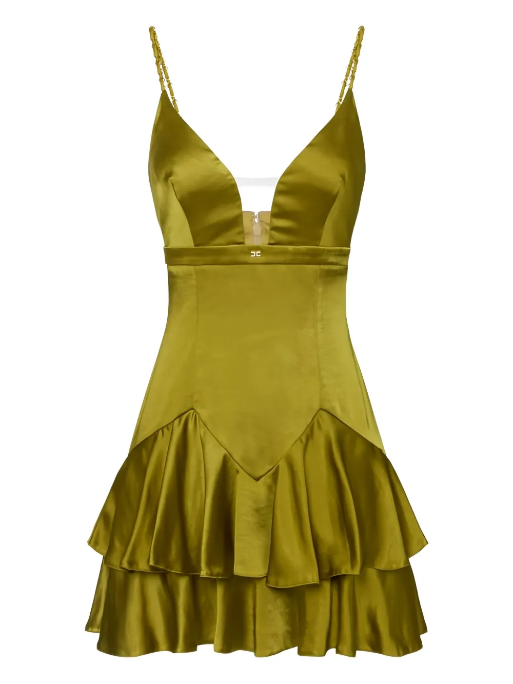 

Мини-платье с воланами и цепочкой на бретелях Elisabetta Franchi, зеленый