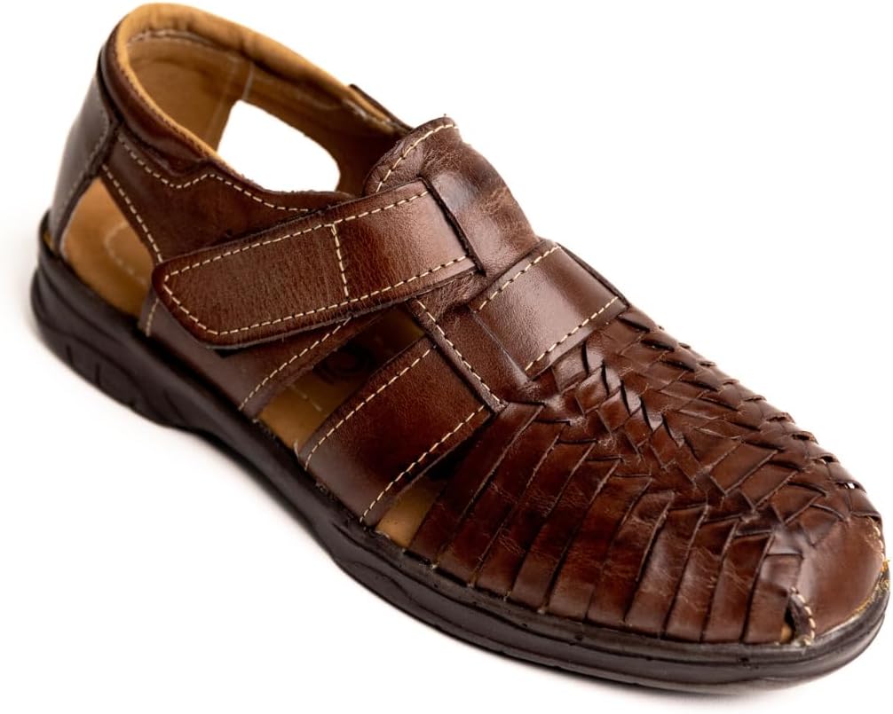 

Мужские кожаные сандалии-руараче ручной работы Mexico en la Piel - натуральная кожа, регулируемый ремешок на липучке, закрытый носок, удобная повседневная обувь без шнурков - доступны в бежевом и цвете мока