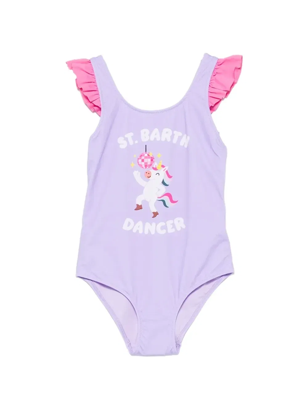 Купальник с оборками и принтом единорога Mc2 Saint Barth Kids, фиолетовый