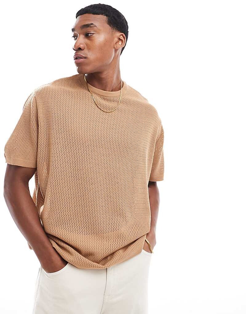 

ASOS DESIGN – легкая трикотажная футболка оверсайз светло-коричневого цвета
