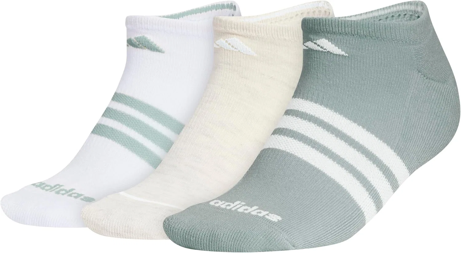 Женские амортизирующие носки Adidas, невидимки (3 пары). Прочные и удобные, Wonder Sage Green/Wonder White/White/Striped