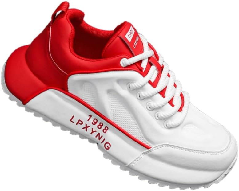 

Мужские кроссовки большого размера - кожаная поверхность, противоскользящая резиновая подошва, прочные, подходят для активного отдыха, повседневного использования, бега и занятий в спортзале Clolinde, белый/красный